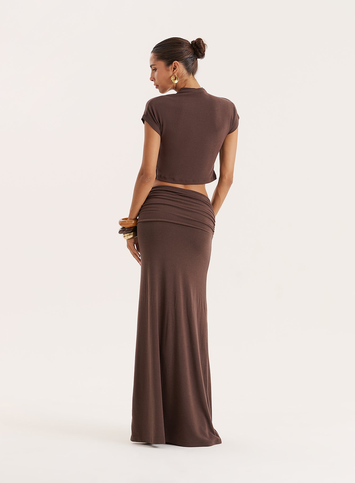 Chocolate Jersey Drop Waist Maxi Skirt